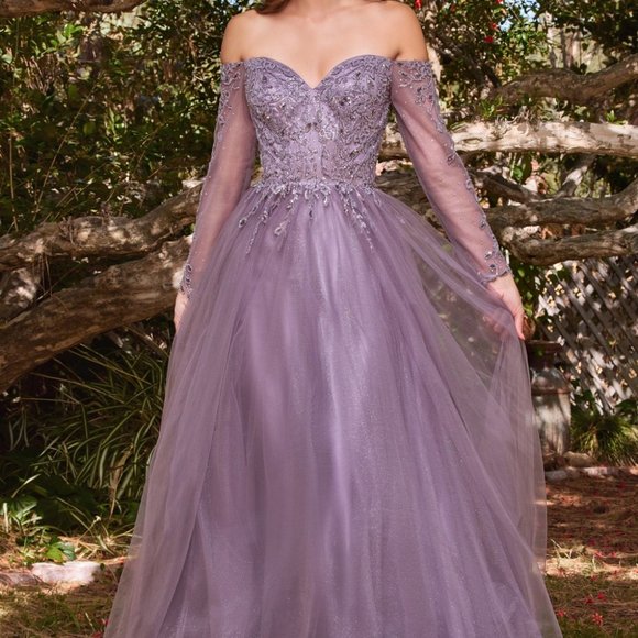 ENGLISH VIOLET A-LINE LAYERED TULLE GOWN main image 1